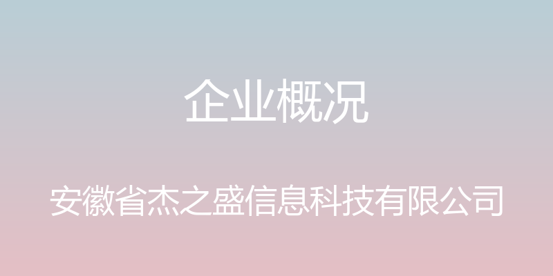 企业概况 - 安徽省杰之盛信息科技有限公司